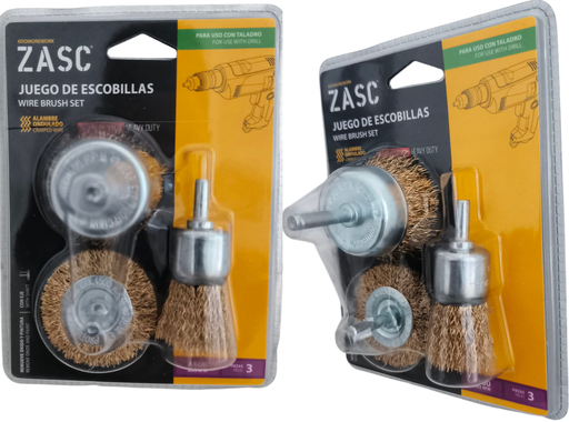 [Z-WBS-3PBR] Cepillo de alambre ondulado tipo espiga 1/4'' ZASC (set 3pz)