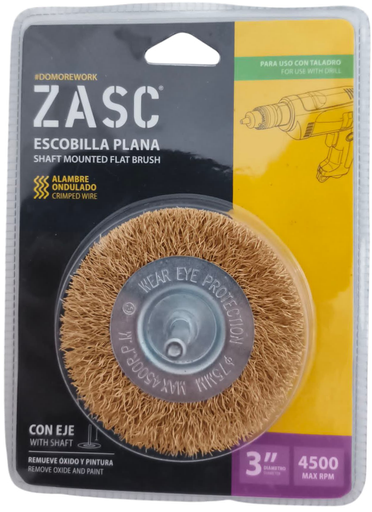 [Z-SMFB-C3] Cepillo plano de alambre ondulado tipo espiga 1/4'' x 3" ZASC