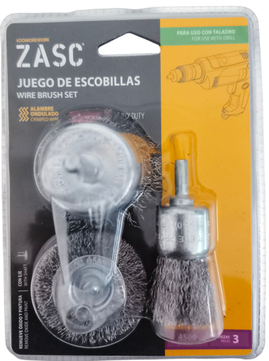 [Z-WBS-3PBW] Cepillo de alambre ondulado tipo espiga 1/4'' ZASC (set 3pz)