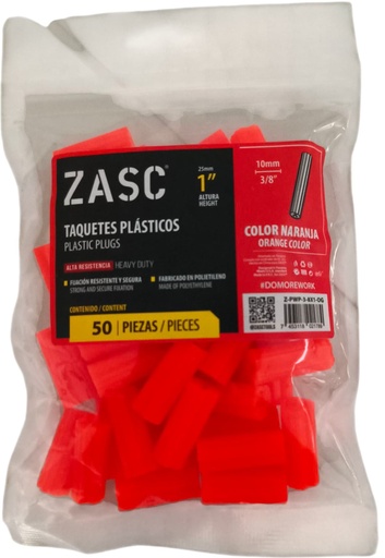 [Z-PWP-3-8X1-OG] Ramplug plástico naranja 3/8" x 1'' ZASC (set 50 pz)