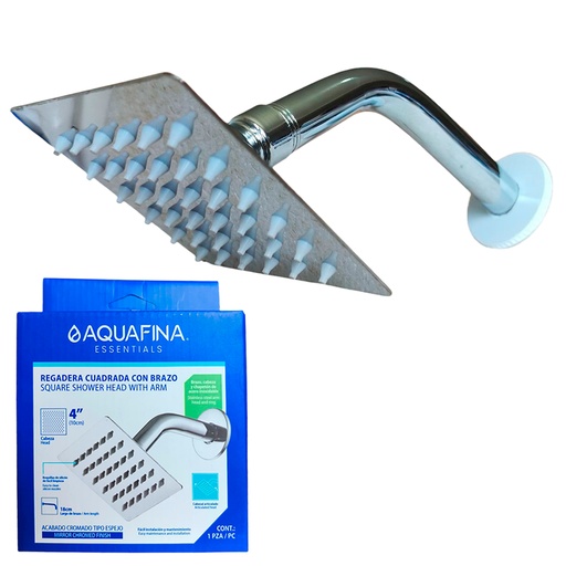 [A-SHS4-2] Regadera cuadrada 4" con brazo y roseta AQUAFINA (cromada)