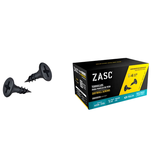 [Z-DSCT-1-2] Tornillo para drywall rosca gruesa 6 x 1/2" ZASC (set 1000pz)