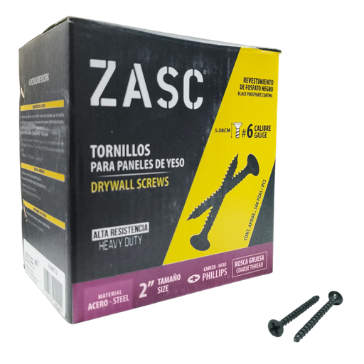 [Z-DSCT-2] Tornillo para drywall rosca gruesa 6 x 2" ZASC (set 500pz)