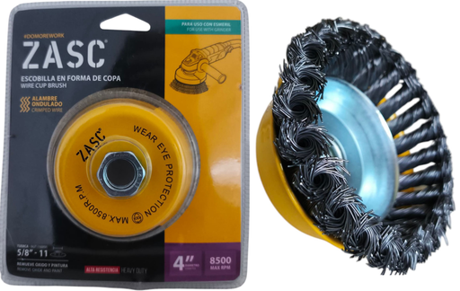 [Z-WCB-K4] Cepillo de copa alambre entorchado 4'' x 5/8'' ZASC