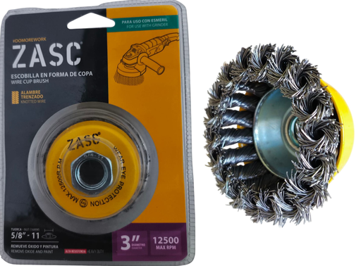 [Z-WCB-K3] Cepillo de copa alambre entorchado 3'' x 5/8'' ZASC