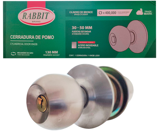 [RB-587SSK-INB] Cerradura de pomo acero inoxidable RABBIT (dormitorio)