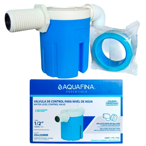 [A-JYN15] Válvula de control para tanque de agua mr1/2" x mr1/2'' AQUAFINA (incluye teflón y codo)