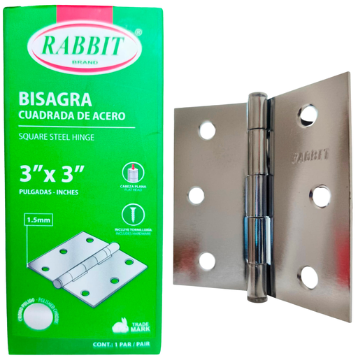 [RB-3X3CP] Bisagra 3'' x 3'' cromada RABBIT (Par)