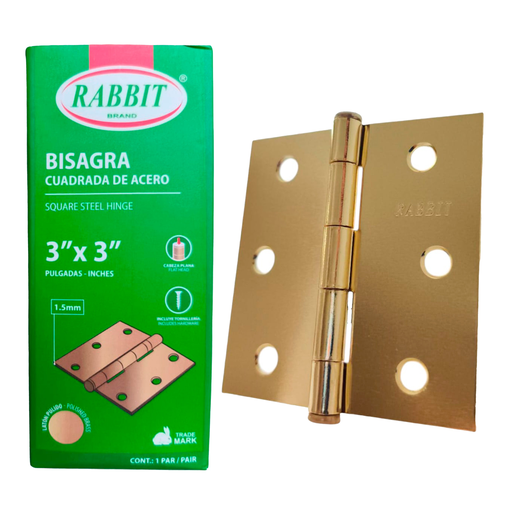 [RB-3X3PB] Bisagra 3'' x 3'' dorada RABBIT (Par)