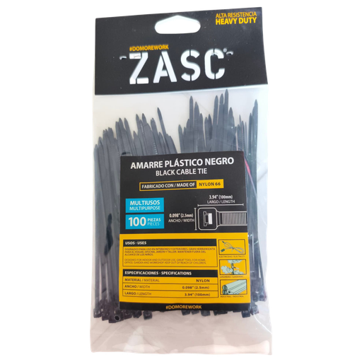 [Z-CT2.5X100MM-B] Tie wrap nylon 66 2,5 x 100mm negro ZASC (Set 100pz)