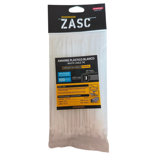[Z-CT2.5X150MM-W] Tie wrap nylon 66 2,5 x 150mm blanco ZASC (Set 100pz)