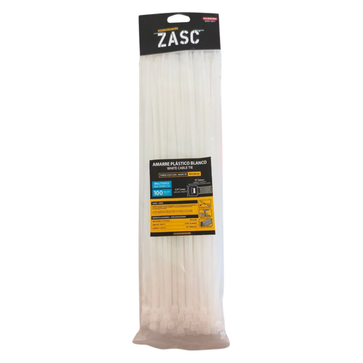 [Z-CT3.6X300MM-W] Tie wrap nylon 66 3,6 x 300mm blanco ZASC (Set 100pz)