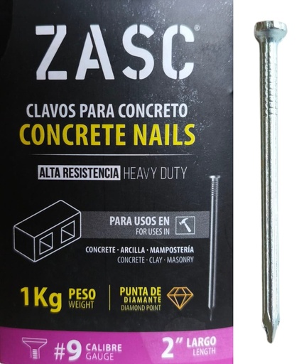 [Z-K2] Clavo para concreto #9 x 2" ZASC (1 kg)