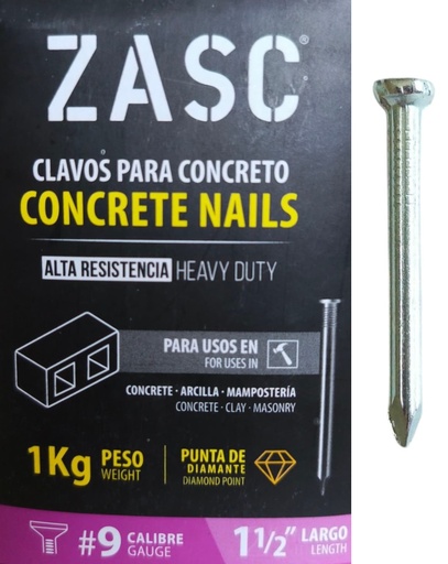 [Z-K1.5] Clavo para concreto #9 x 1.5" ZASC (1 kg)