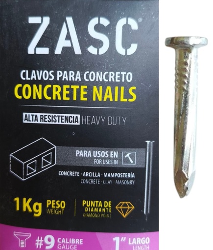 [Z-K1] Clavo para concreto #9 x 1" ZASC (1 kg)