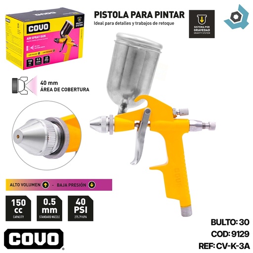 [CV-K-3A] Pistola para pintar de gravedad 150cc COVO