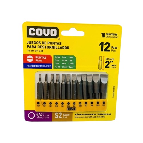 [CV-SDBT-MM-12PCS] Punta para destornillador milimetrado COVO (set 12pz)