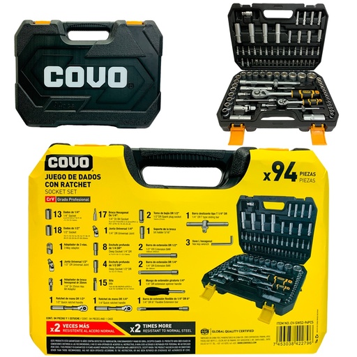 [CV-SWS2-94PCS] Dados con ratchet 1/4" + 1/2" COVO (set 94pz)