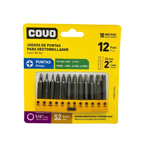 [CV-SDBT-PH-12PCS] Puntas para destornillador COVO (set 12pz)