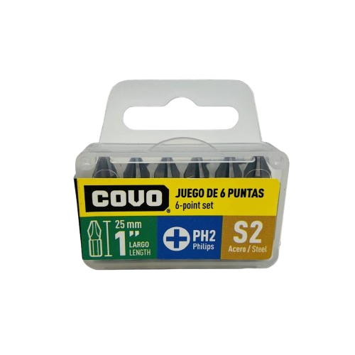 [CV-BTPH2-25MM] Puntas de destornillador PH2 x 25mm COVO (set 6pz)