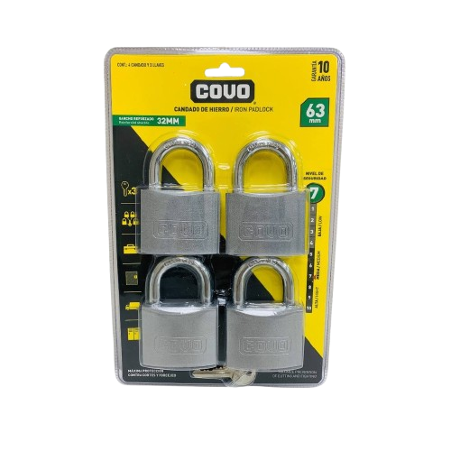 [CV-PDI-63MM-4P] Candado de arco igualado 63mm COVO (set 4pz)