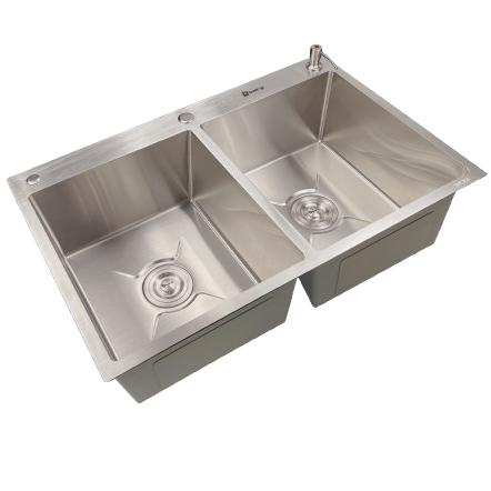[FRE-0010] Fregadero doble 84 cm x 53 cm acero inoxidable sobre tope BELT-G