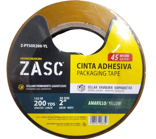 [Z-PT50X200-YL] Cinta para embalar amarillo 2" x 180metros ZASC