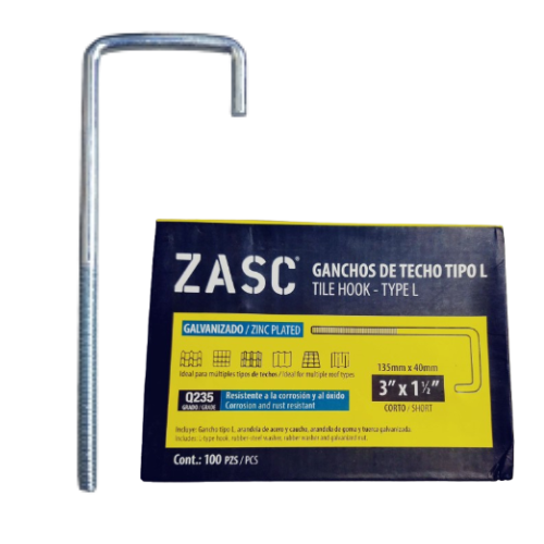 [CF-V-Z-THL-135X40-UNIDAD] Gancho para techo 3" x 1.1/2" corto 135 x 40mm ZASC (por unidad)