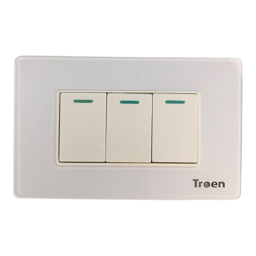 [TR-ATW-3K] Interruptor triple 127-250V/ 10A TROEN (Acrilico blanco)