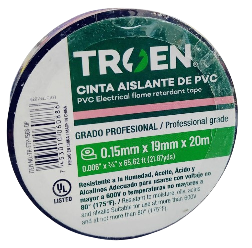 Teipe eléctrico profesional 19mm x 20mts TROEN | La Ferretería Barcelona